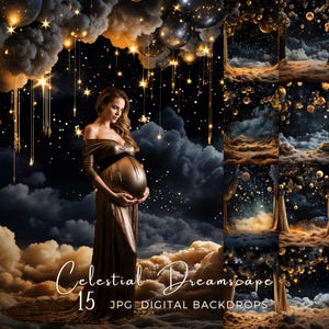 Celestial Dreamscape Digital Backdrop Maternity Digital Background Stars Digital Photoshop Overlay Moon Photography Digital Composite