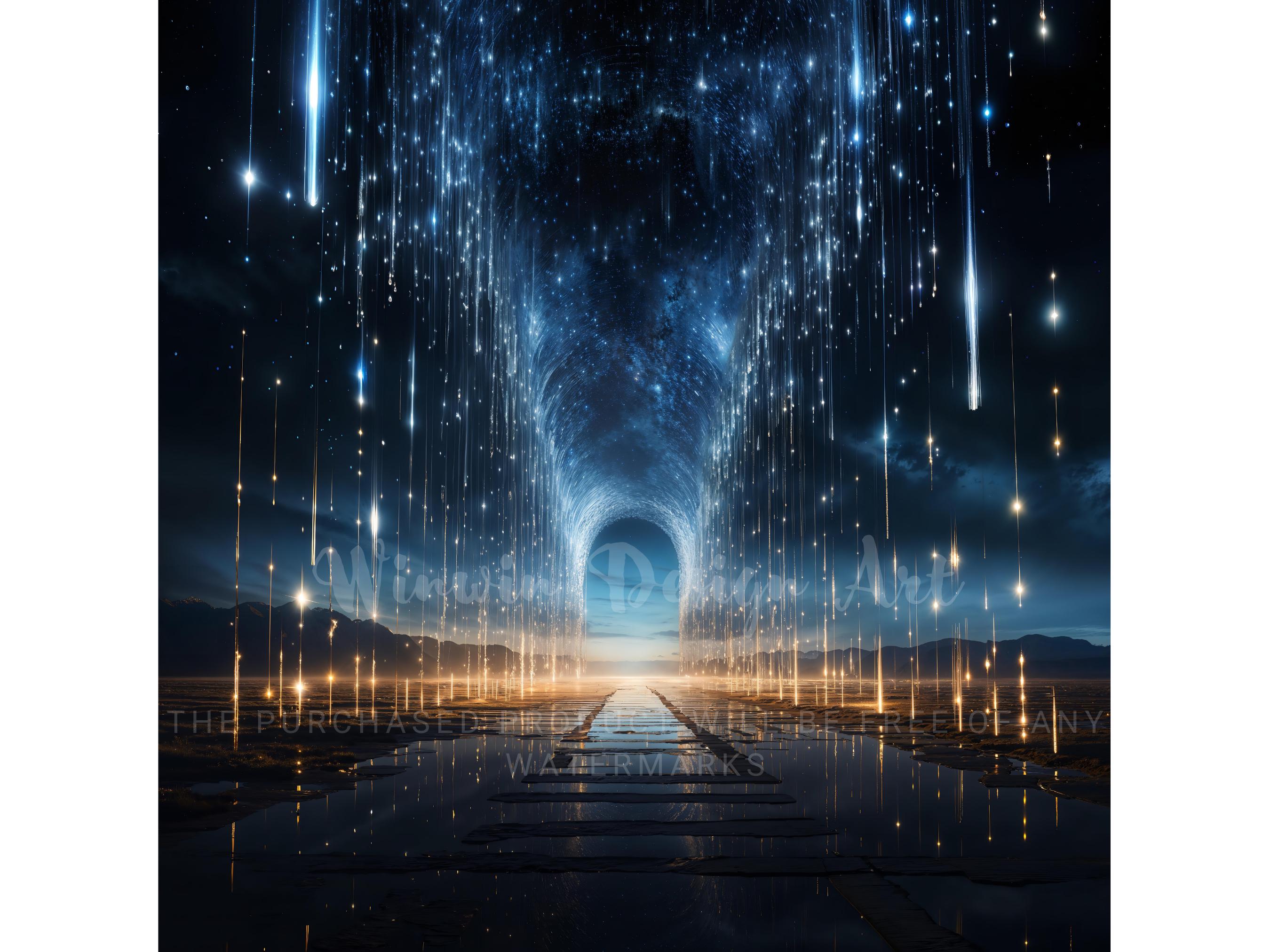 Glittering Night Sky Portrait Overlay, Falling Stars Digital Background ...