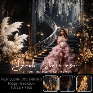 Dark Staircase Digital Backdrop Black Stairs Maternity Portrait Background Overlay Photography Staircase Wedding Digital Background