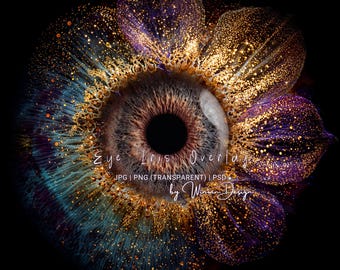 Fondo con marco de inserción de iris para macroojos: fondo floral para fotografía de iris, superposición de iris brillante en formato JPG, PNG, PSD y Photoshop.
