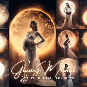 25 Glowing Moon Digital Backdrop Maternity Digital Background Full Moon Digital Photoshop Overlay Photography Backdrop Portrait Background