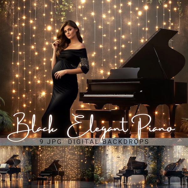 Black Piano Digital Photography Backdrop Piano Stage Digital Background Maternity Photoshoot Portrait Photography Background Piano Overlay