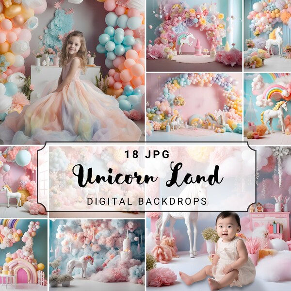 Unicorn Land Digital Photography Background Unicorn Backdrop for Baby Children Birthday Cake Smash Princess Girl Castle Rainbow Balloon