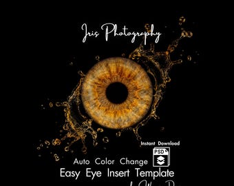 Iris Art Template PSD Water Splash Auto Color Change, Eye Insert Photoshop Template, Iris Frame Overlay Eye Photography Composite