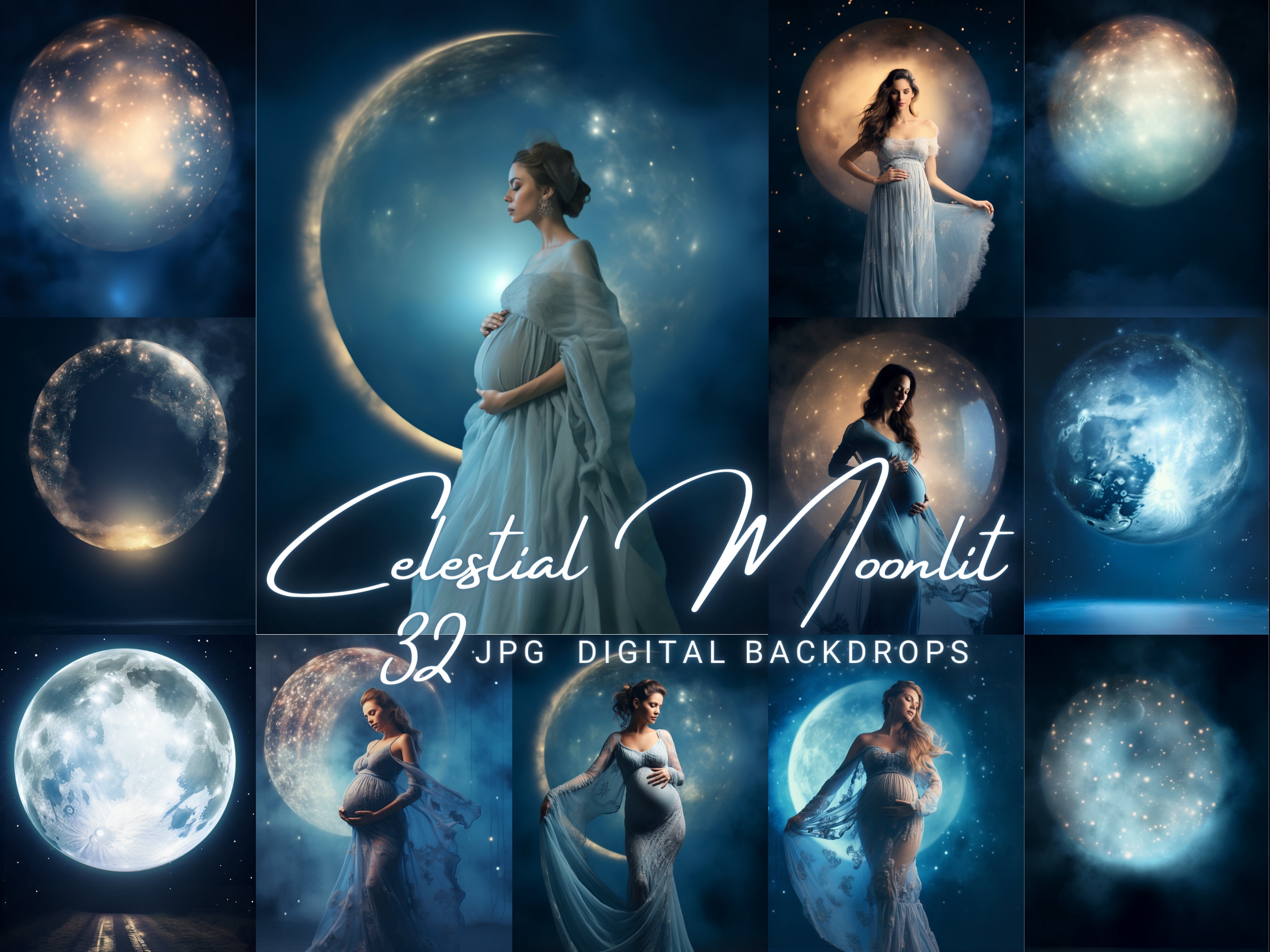 32 Celestial Moon Digital Backdrop Maternity Digital Background Full Moon Digital Photoshop Overlay Photography Backdrop Portrait Background
