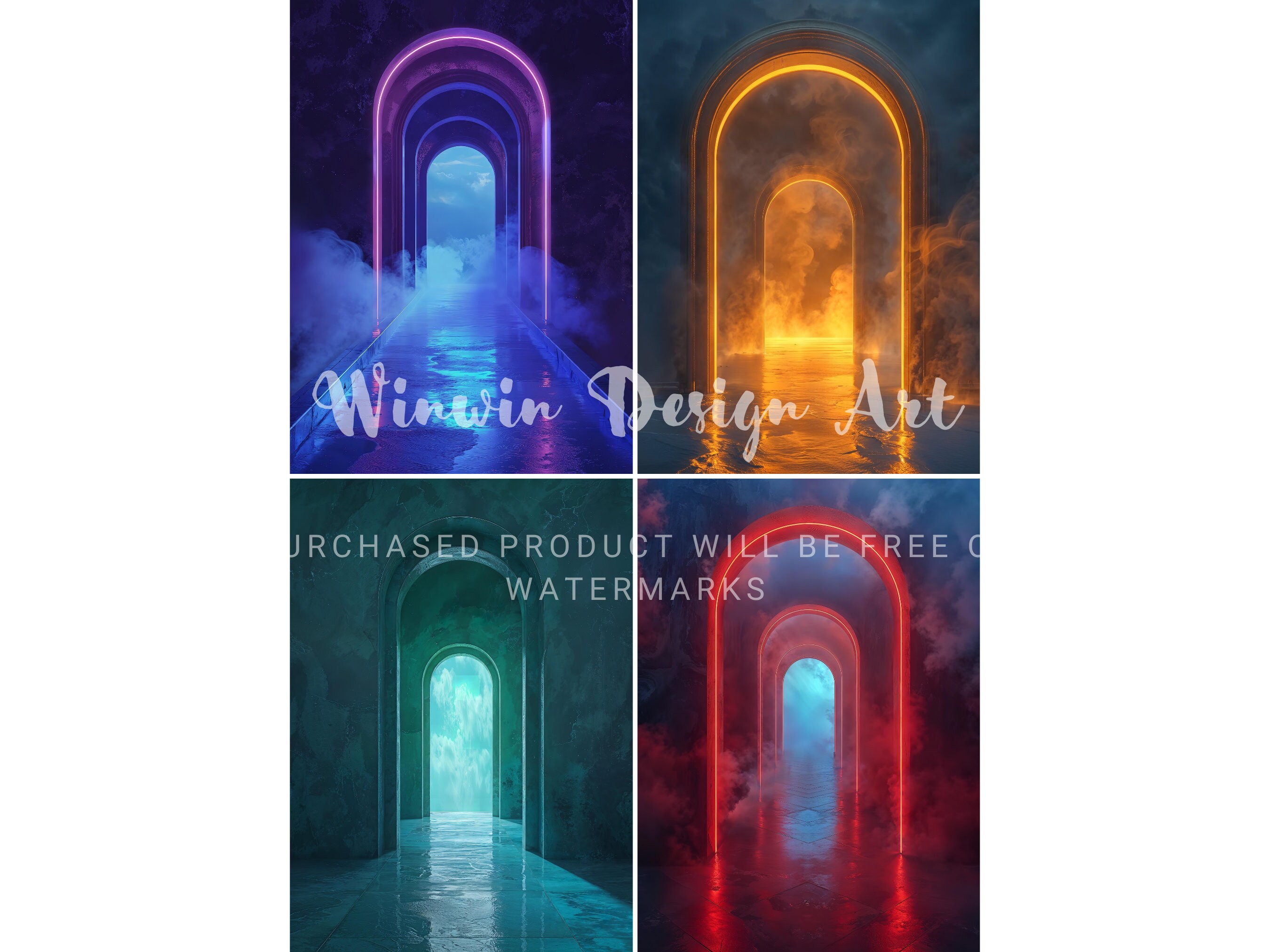 Neon Arch Digital Backdrop Multicolor Neon Digital Background Photoshop ...