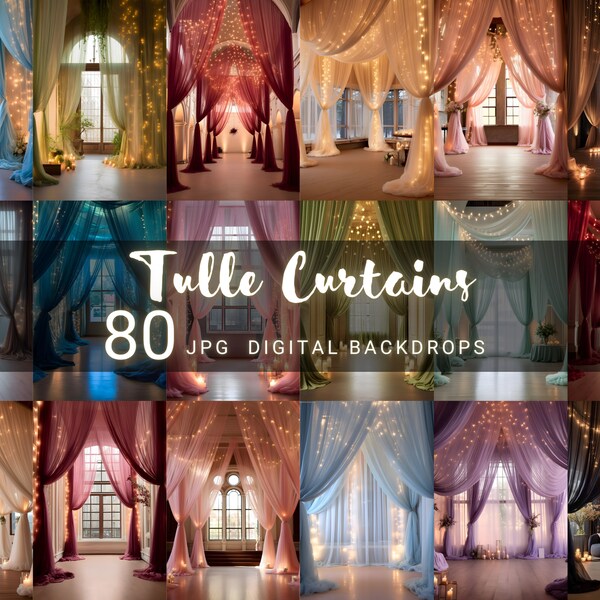 Tulle Curtains Digital Backdrops, Curtains Drapery Photography Backgrounds, Wedding Maternity Studio Photoshoot, Digital Overlays