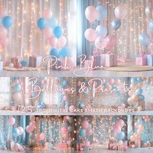 Gender Reveal Digital Backdrop Balloons Digital Background Baby Pink Photography Backdrop Baby Blue Portrait Background Cake Smash Backdrop