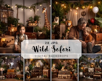 Wild Safari Digital Photography Backdrops Wildlife Animals Tropical Theme Baby Birthday Cake Smash Studio Backgrounds for Family Portraits