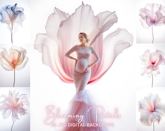 50 Flower Digital Backdrop – Blooming Petals Backlit Floral Background, Photography Overlay, Wedding & Portrait Digital Composite Background