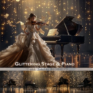 Stage Piano Digital Photography Backdrop Piano Backdrop Musician Portrait Digital Background Overlay Musical Piano Backdrop for Photography
