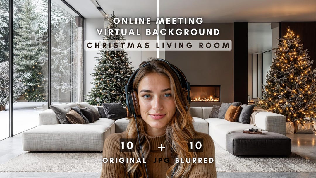 Christmas Living Room Virtual Background for Zoom Meeting Bookshelves ...