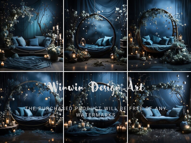Moonlit Couch Digital Backdrop Blue Moon Sofa Digital Background Maternity Photography Backdrop
