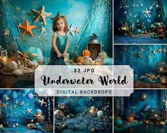 Underwater World Digital Backdrop, Mermaid Fairy Tale Background, Under the Sea Portrait Overlay