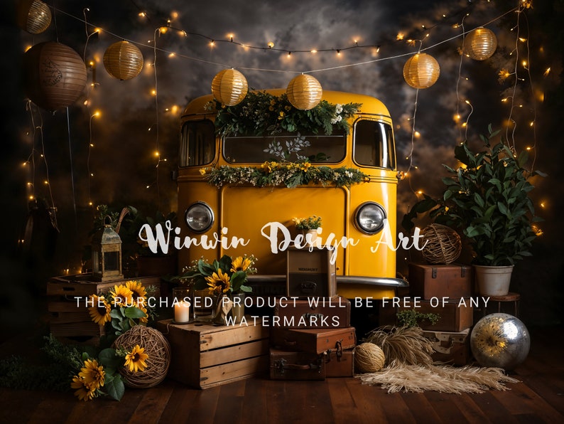 Yellow Bus School Days Cake Smash Digital Background, Wheels on the Bus ...
