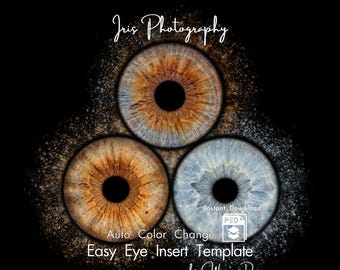 Iris PSD Template Auto Color Change Mockup, Trio Eye Stardust Effect Photography Mockup, 3 Family Iris Mockup Photoshop File