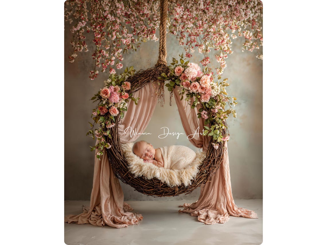 Newborn Digital Backdrop Floral Swing Pink Boho – Baby Photography ...