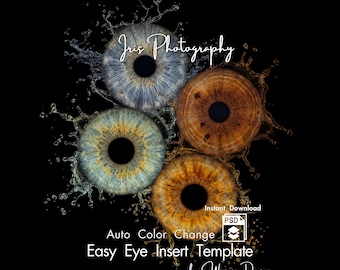 Quad Iris Art Photoshop Mockup Template, 4 Eye Family Iris Frame, Water Splash Iris Mockup with Auto Color Change PSD File