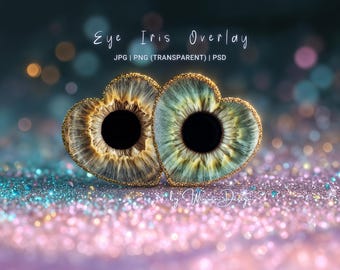 Superposición de iris de ojos de pareja en forma de corazón, marco de fotografía macro de ojos, fondo digital, plantilla de arte de iris dual personalizada PSD PNG