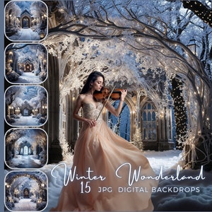 Winter Wonderland Digital Backdrop – Snowy Christmas Background, Frozen Winter Photography Overlay, Digital Photoshop Composite