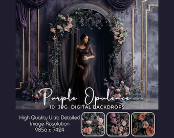 Purple Floral Maternity Digital Backdrop – Elegant Fine Art Pregnancy Photography Background, Studio Portrait Photoshop Overlay