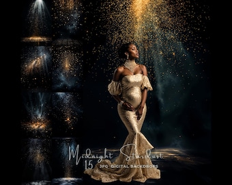 Midnight Stardust Photography Backdrop Glittering Digital Background Photoshop Overlay Digital Backdrop Black Star Photography Background