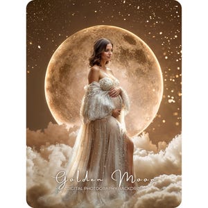 Goldener Mond Digitaler Hintergrund Mutterschaft Premium-Qualität Hintergrund Vollmond Digitales Photoshop Overlay Fotografie Portrait Hintergrund PNG