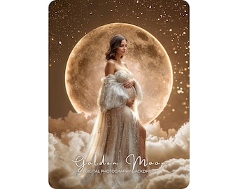 Golden Moon Digital Backdrop Maternity Premium Quality Background Full Moon Digital Photoshop Overlay Photography Portrait Background PNG
