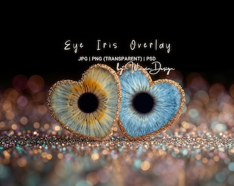 Eye Iris Overlay Frame - Valentine Couple Heart Shape Photography Art, Iris Case Photoshop Composite Background JPG PNG PSD Instant Download