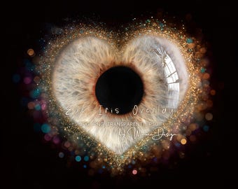 Fondo de marco de iris de ojo macro: superposición fotográfica de iris de corazón de San Valentín, inserción de ojo transparente, composición de Photoshop JPG, PNG y PSD