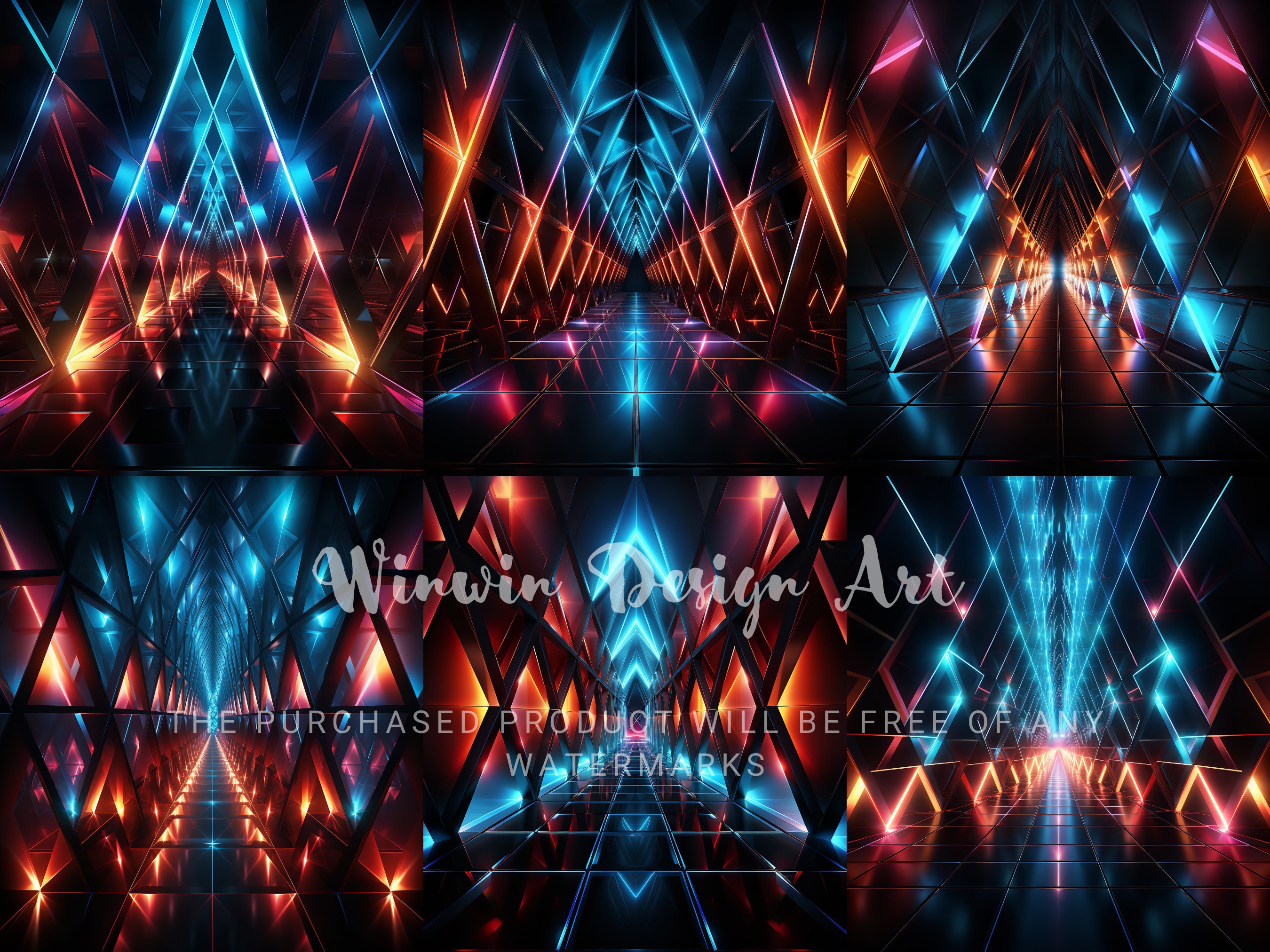 Glowing Geometric Digital Background Neon Photography Backdrops Neon