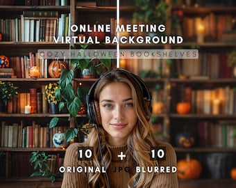 Halloween Bookshelves Zoom Background for Virtual Meetings, Bookshelves Home Office Backdrop, Zoom Meeting Google Meet Virtual Backgrounds