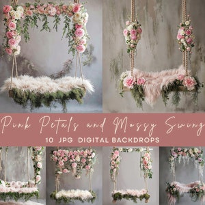 Pink Floral Swing Newborn Digital Photography Backdrop Newborn Photography Background Infant Photoshoot Backdrop Baby Digital Background