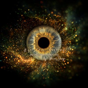 Ögoniris-överläggsbakgrund – gyllengrönt glittrande ögoninlägg Photoshop-överlägg, stjärndustbakgrund JPG PNG PSD transparent kompositfil