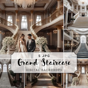 Grand Staircase Digital Photography Backdrop Vintage Stairs Wedding Photo Editable Maternity Photo Staircase Wedding Digital Backdrop