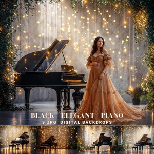 Black Piano Digital Photography Backdrop – Piano Stage Background for Maternity & Portrait Photography, Piano Photoshop Concert Overlay