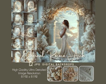 Rococo Arch Digital Backdrop, White Room Maternity Background, Fine Art Wedding Overlay