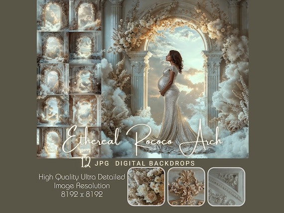 Rococo Arch Digital Backdrop, White Room Maternity Background, Fine Art Wedding Overlay