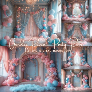 Gender Reveal Digital Backdrop Party Room Digital Background Baby Pink Photography Backdrop Baby Blue Portrait Background Maternity Backdrop