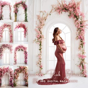 Pink Door Digital Photography Backdrop Floral Digital Background Valentine Photography Background White Backdrops Digital Photoshoot