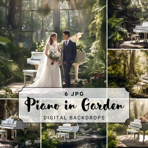 Piano in Garden Digital Backdrop Scenery Background Piano Digital Background Garden Wedding Photography Overlay Romantic Greenery Background