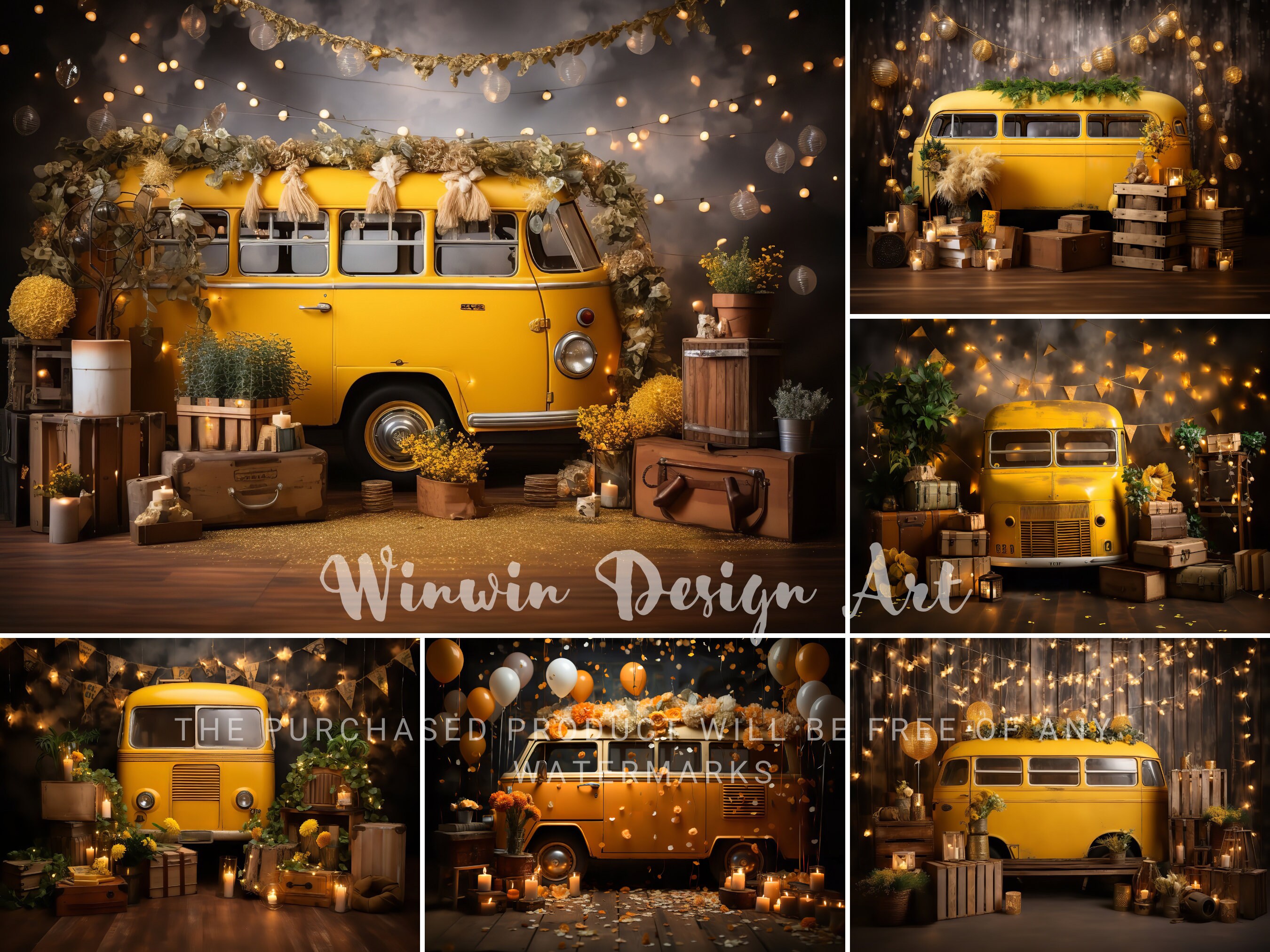 Yellow Bus Digital Cake Smash Backdrop Wheels on the Bus Backdrop Baby ...