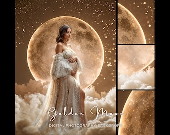 Golden Moon Digital Backdrop Maternity Premium Quality Background Full Moon Digital Photoshop Overlay Photography Portrait Background PNG