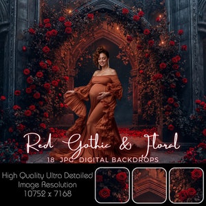 Red Floral Digital Backdrop Gothic Digital Background Palace Photography Background Maternity Backdrop Romantic Photography Overlay