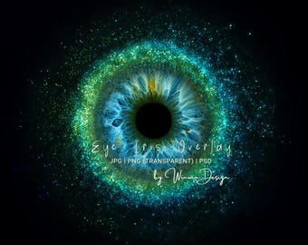 Eye Iris Insert Background, Blue Green Glittering Photoshop Overlay, Magical Stardust Composite