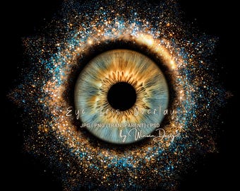 Snow Iris Photography Frame – Christmas Snowflakes Eye Iris Backdrop, Eye Insert Photoshop Background, JPG PNG PSD Transparent Overlay