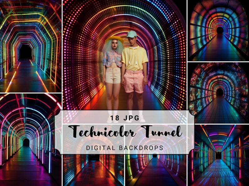 Technicolor Tunnel Digital Backdrops Vibrant Neon Lights Photography