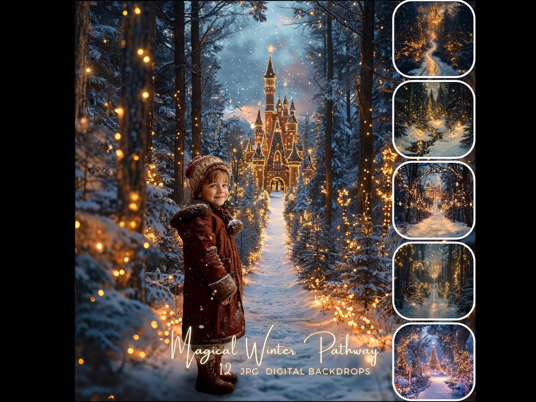 Digital Backdrop Magical Winter Pathway – Enchanted Christmas Castle ...