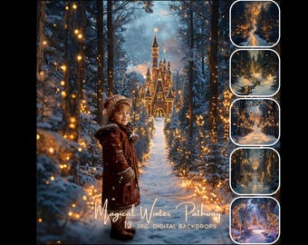 Digital Backdrop Magical Winter Pathway Enchanted Christmas Castle digital-backdrop-magical-winter-pathway-enchanted-christmas-castle