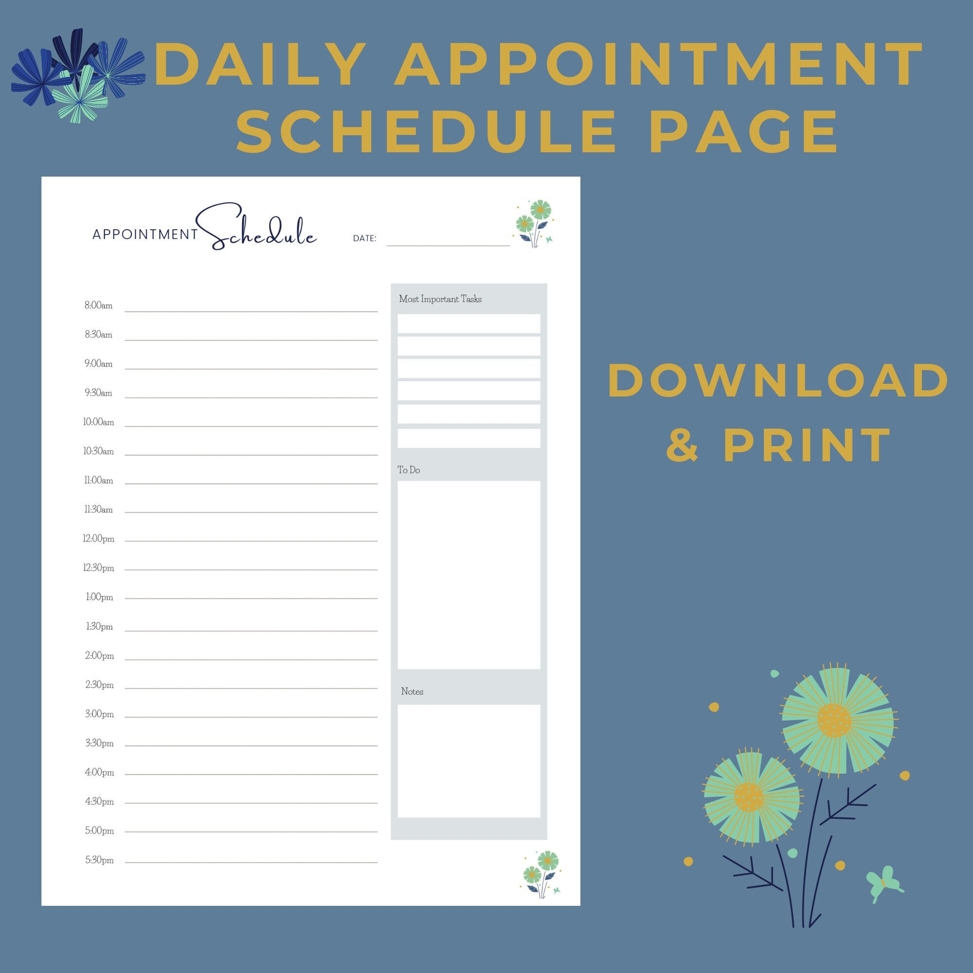 daily-appointment-planner-sheet-daily-appointment-schedule-by-half-hour-most-important-tasks-to-do-list-single-sheet-printable-download-etsy